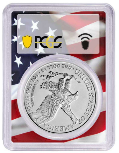 2022 Silver Eagle - Business Strike - PCGS MS70 FDOI First Day of Issue Flag Core - CoinsTV
