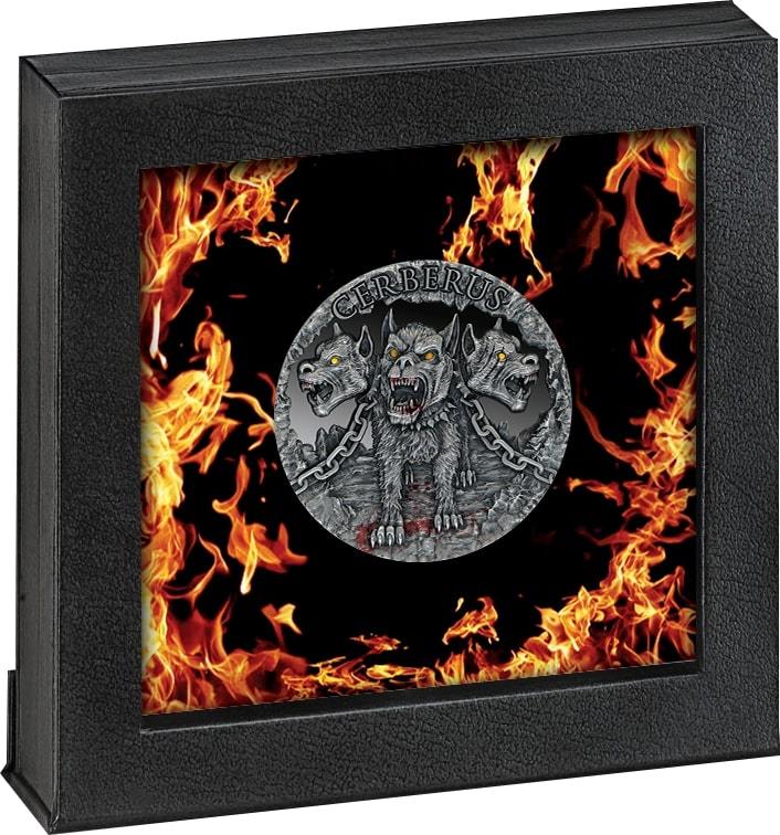 2021 Cerberus 2 oz Silver High Relief - Republic of Cameroon - Antique Finish - CoinsTV