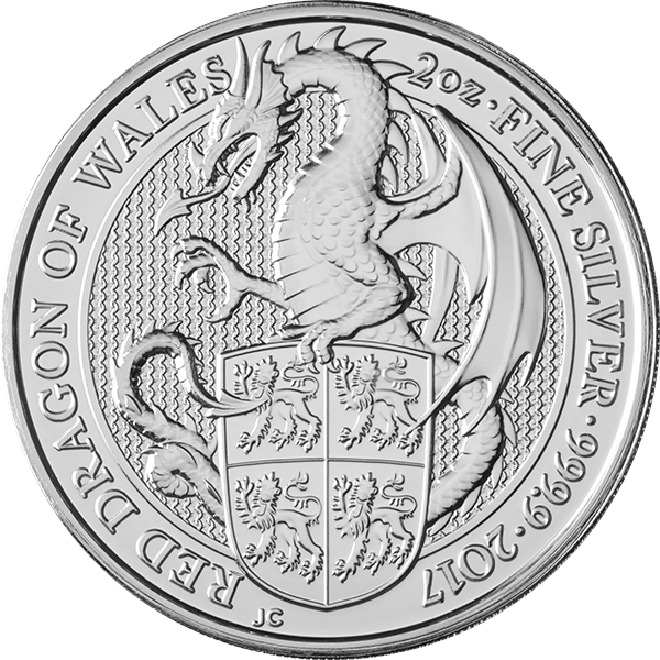 2017 Red Dragon Of Wales 2 Oz Silver Bullion - Queen's Beast