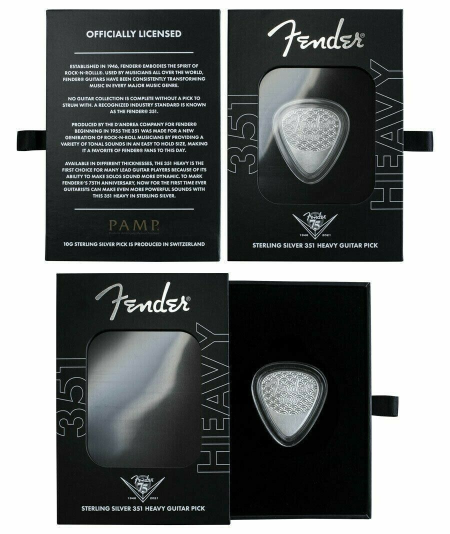 2021 Fender 351 Silver Guitar Pick - Pamp Suisse 10 Grams - CoinsTV