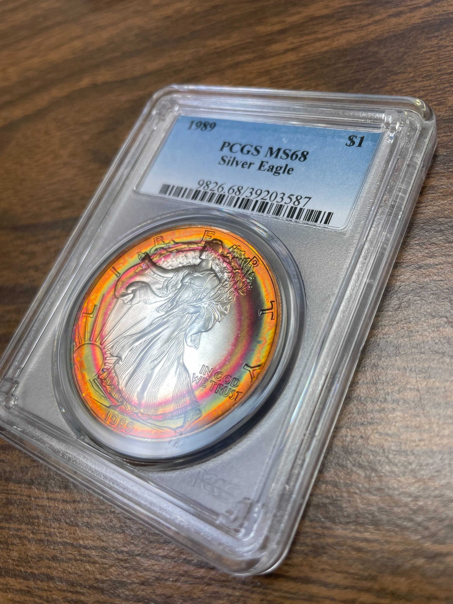 1989 Silver Eagle - Business Strike - PCGS MS68 - Vivid Rainbow Toned - CoinsTV