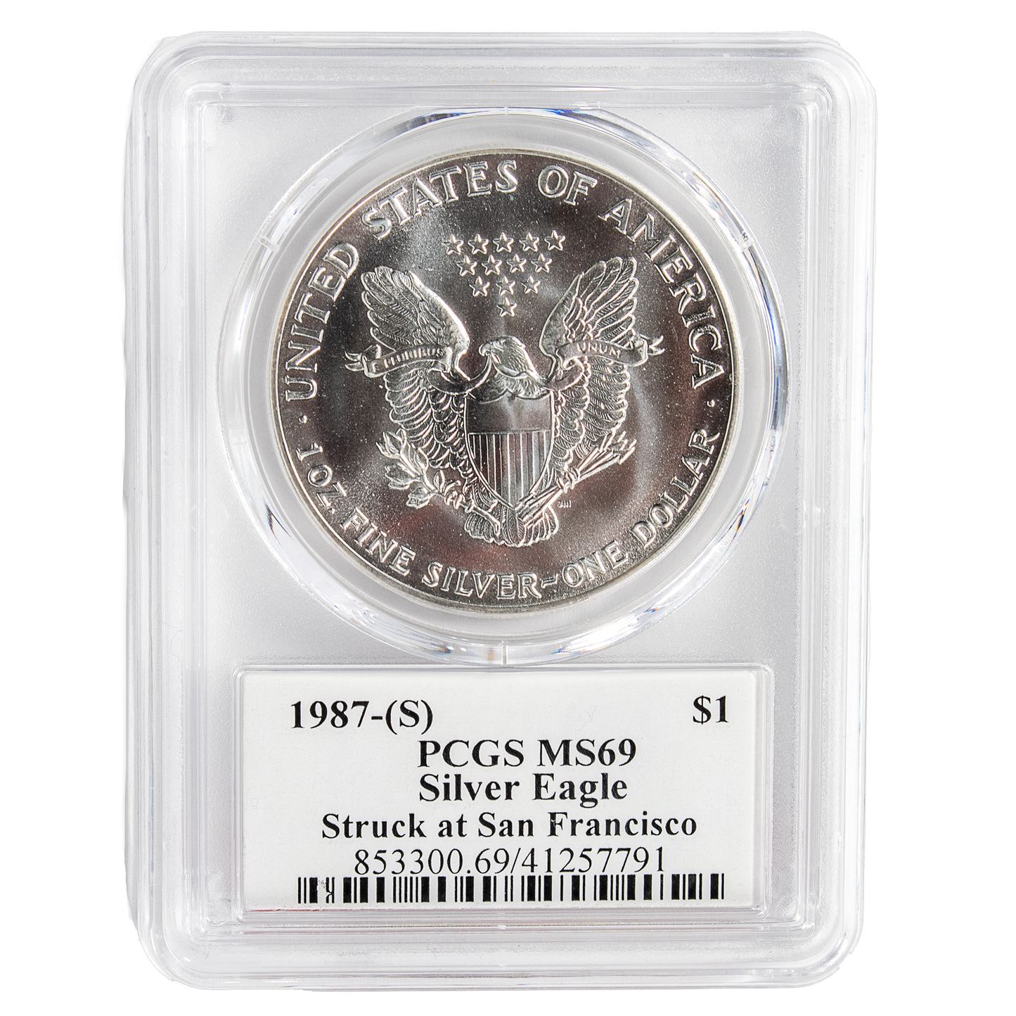 1987 (S) Silver Eagle San Francisco - Business Strike - PCGS MS69 Jim Peed Signature Label - CoinsTV