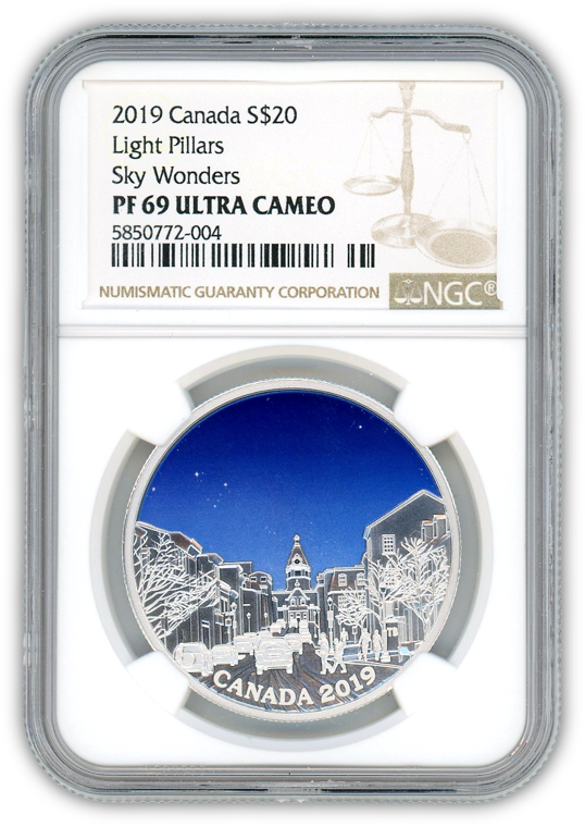2019 $10 Light Pillars Sky Wonders 1 oz Silver - Royal Candian Mint - NGC PF69