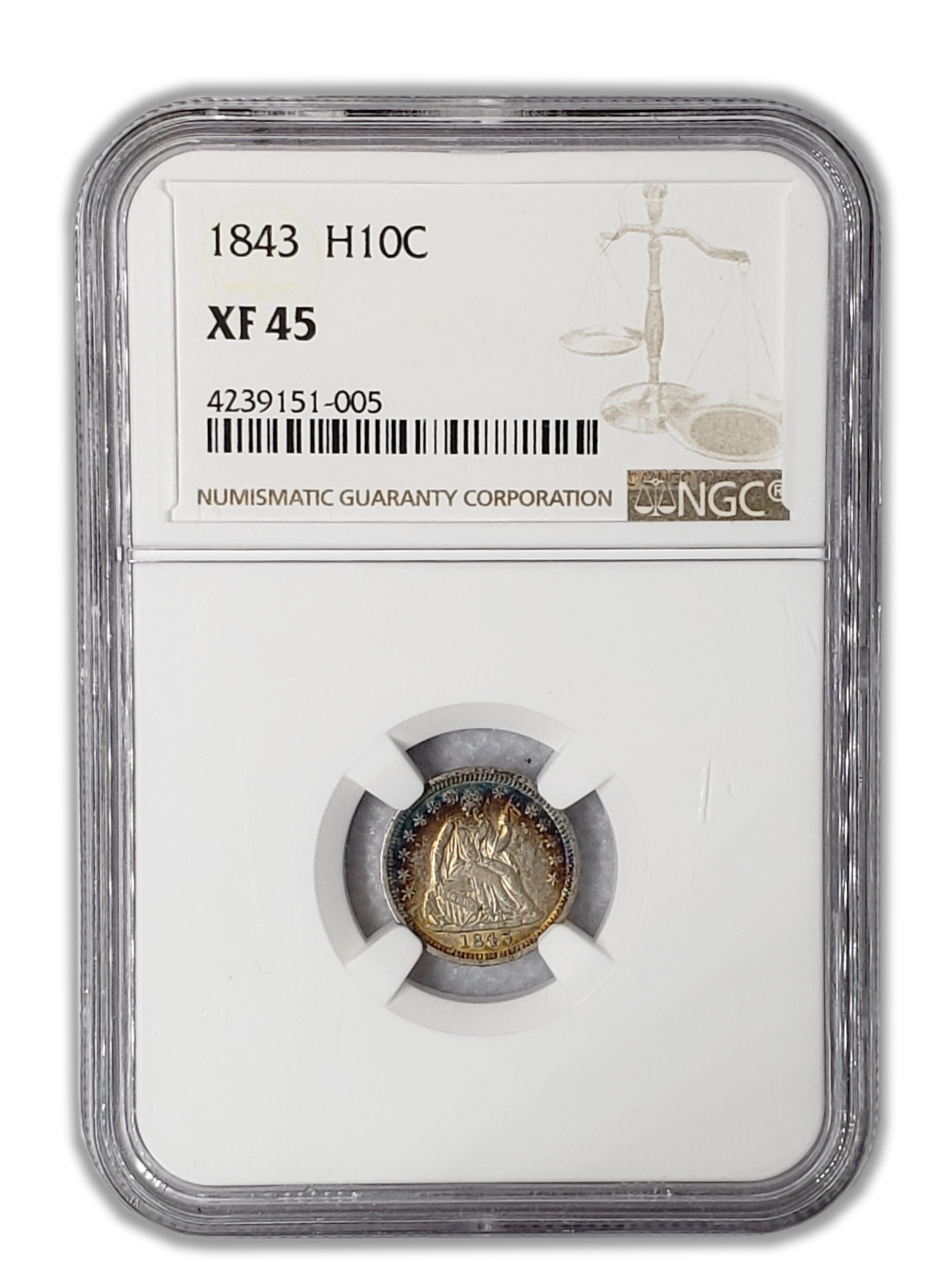 1843 Seated Liberty Half Dime -Philadelphia NGC XF45 Toned - CoinsTV