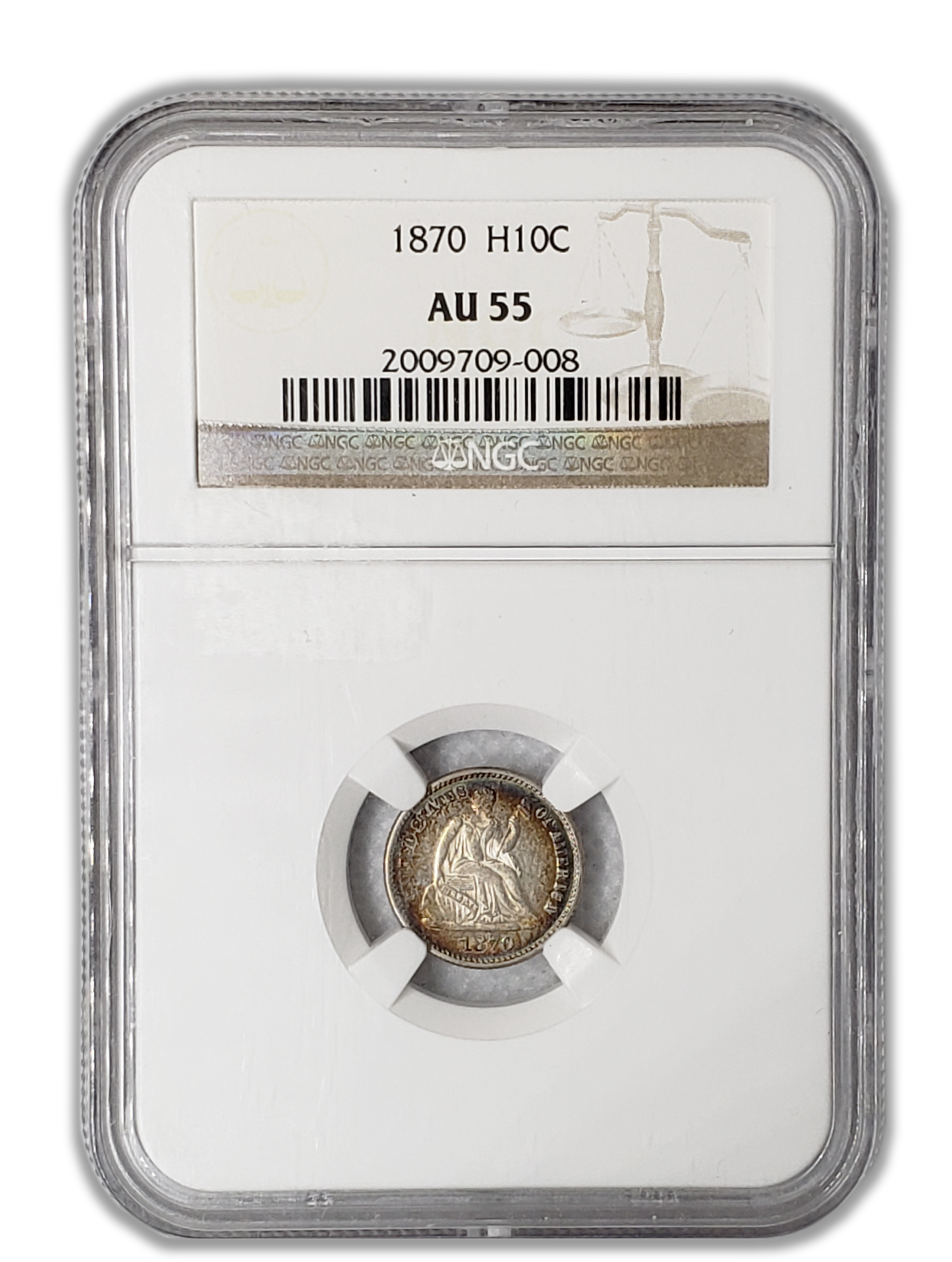 1870 Seated Liberty Half Dime - Philadelphia NGC AU55 Toning - CoinsTV
