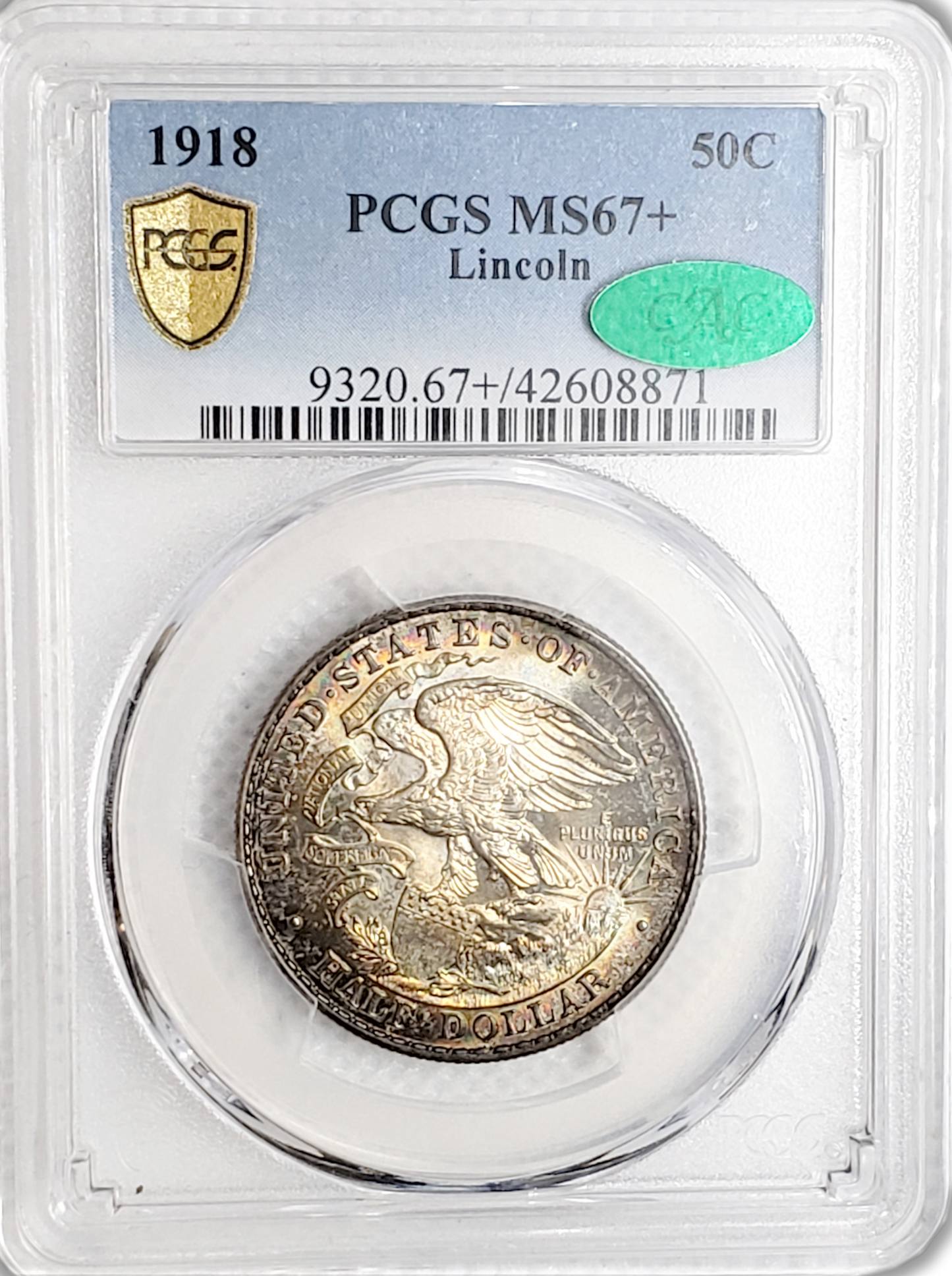 1918 Illinois Silver Half Dollar - Philadelphia PCGS MS67+ Lincoln
