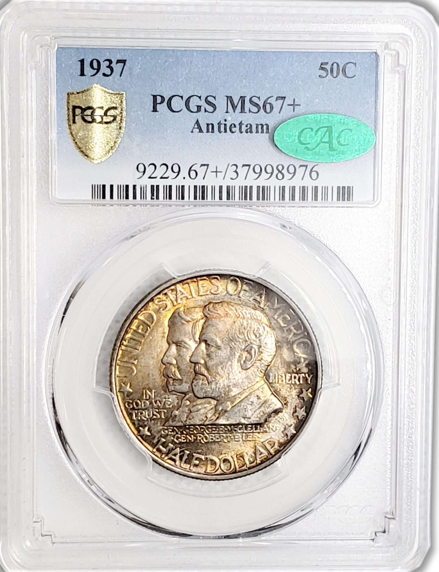 1937 Antietam Silver Half Dollar - PCGS MS67+ 75th Anniversary Toning