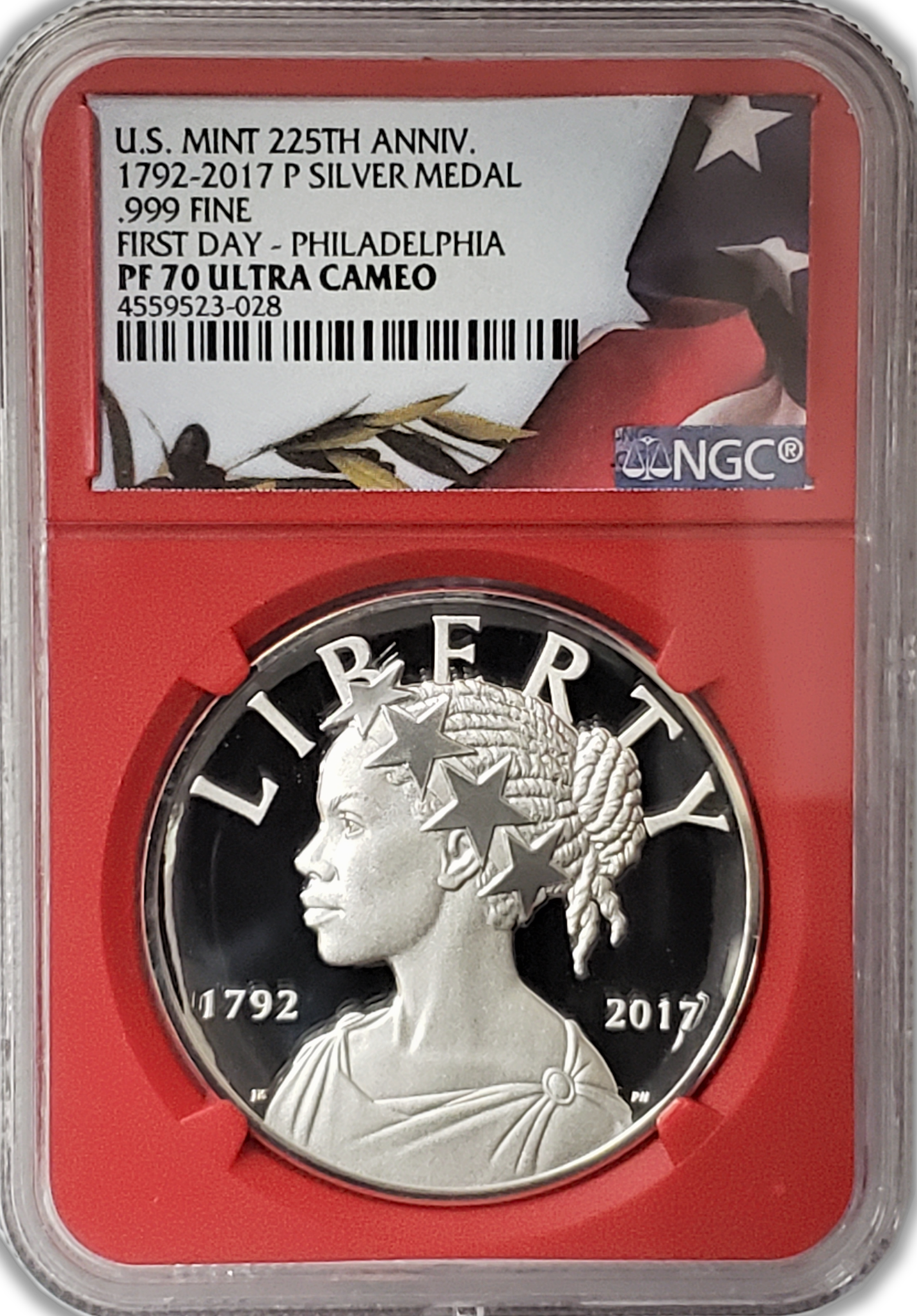 2017 P 1oz Silver Medal First Day of Issue NGC PF70 Ultra Cameo US Mint 225th