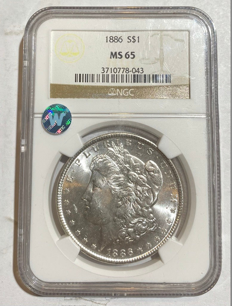 1886 Morgan Silver Dollar Philadelphia - NGC MS65 Sight White