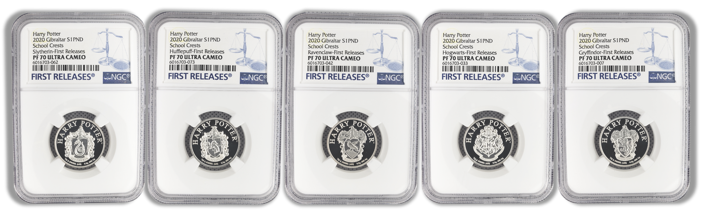 2020 Harry Potter - School Crests - PF70 Ultra Cameo First Release - 5 coin Set