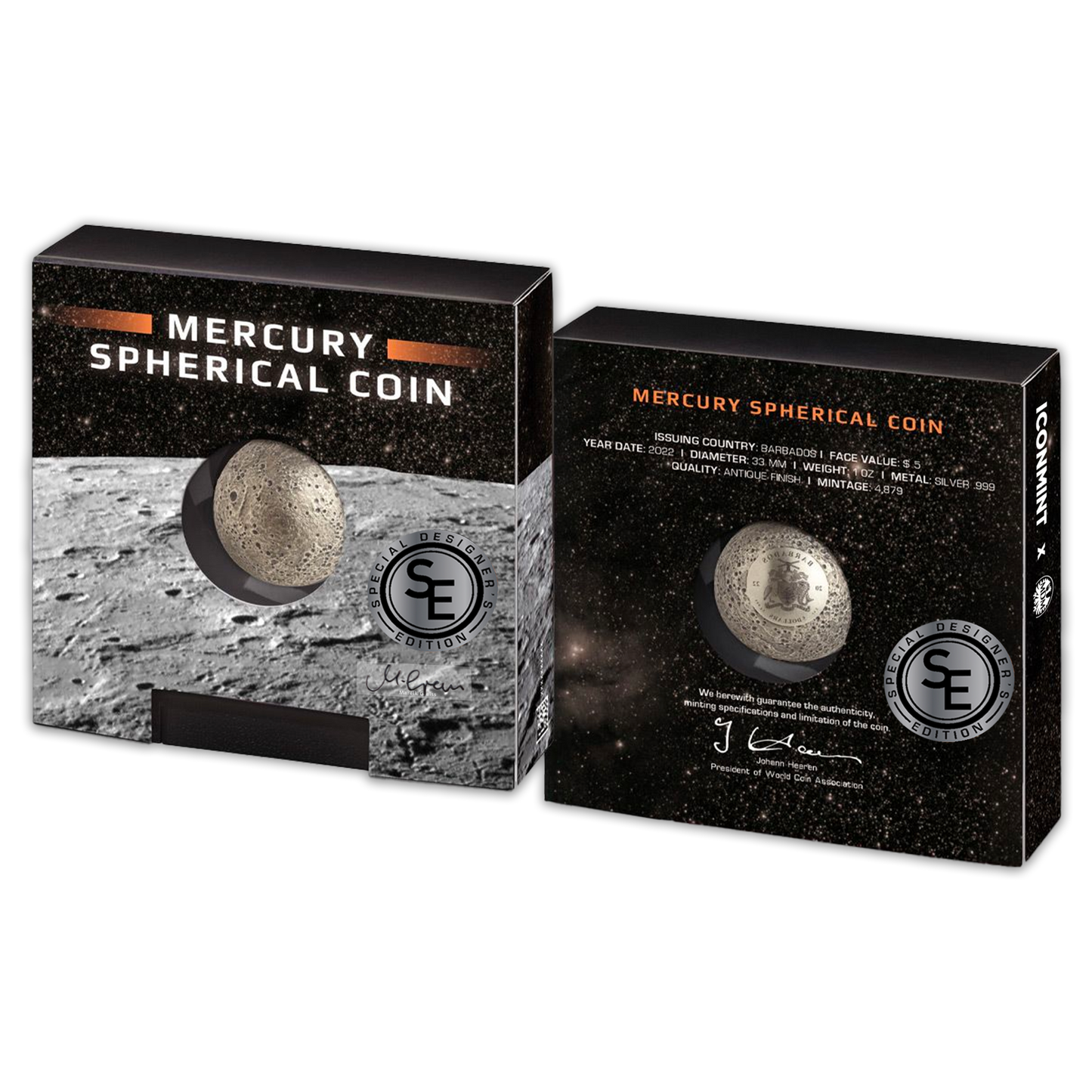 2022 Barbados Mercury Spherical 1 Oz Silver - Icon Mint - Designers Special Edition - CoinsTV