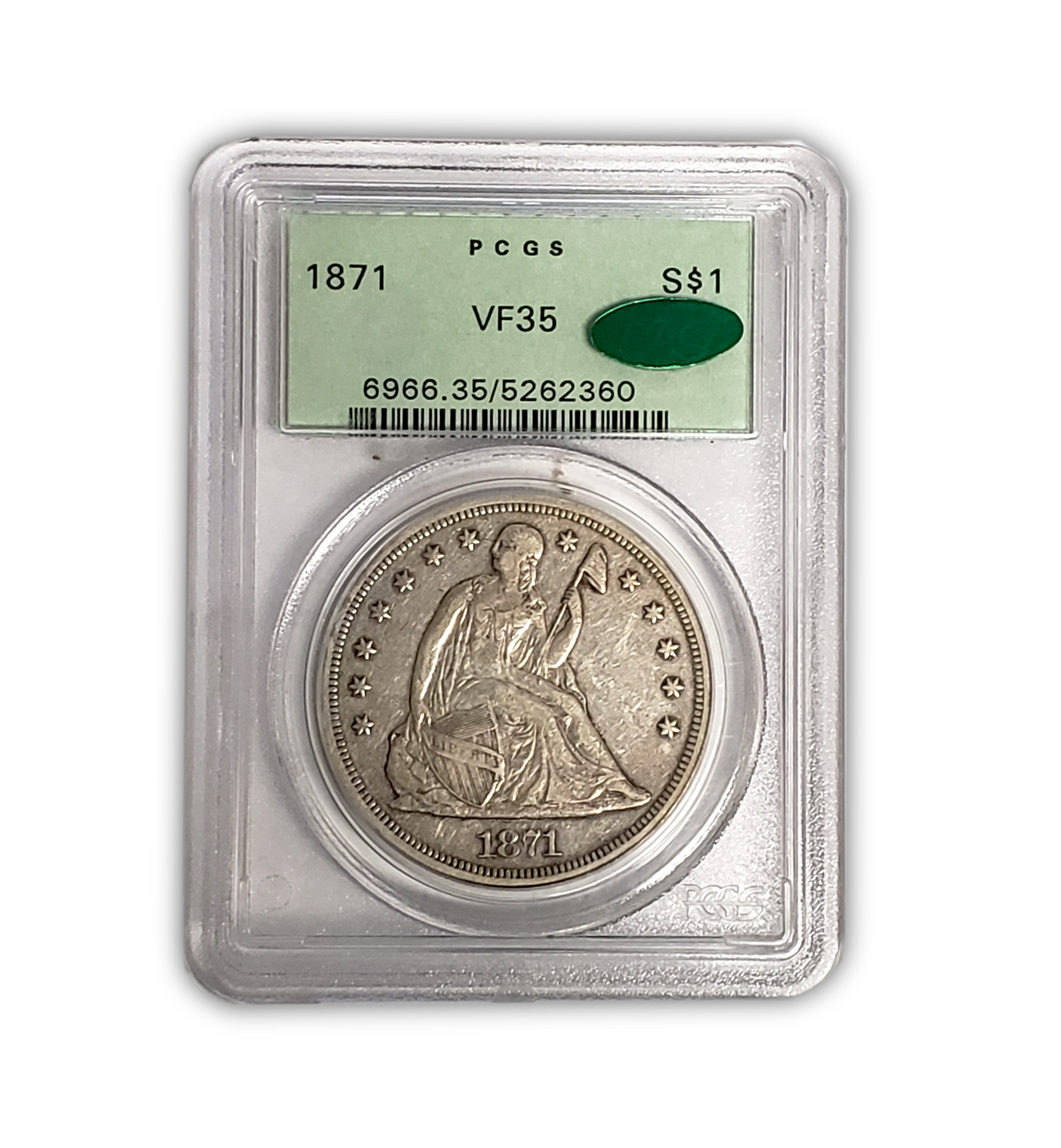 1871 Seated Liberty Dollar - Philadelphia - PCGS VF35 Old Holder - CoinsTV