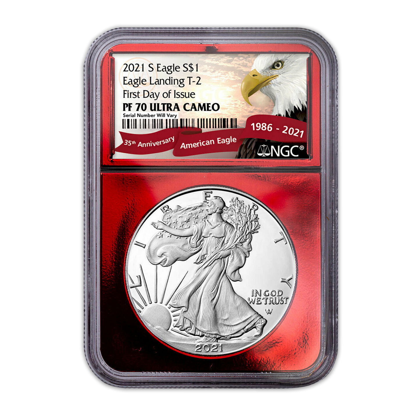 2021 S Silver Eagle Dollar - Eagle Landing Type 2 - 1st Day of Issue NGC PF70 Ultra Cameo