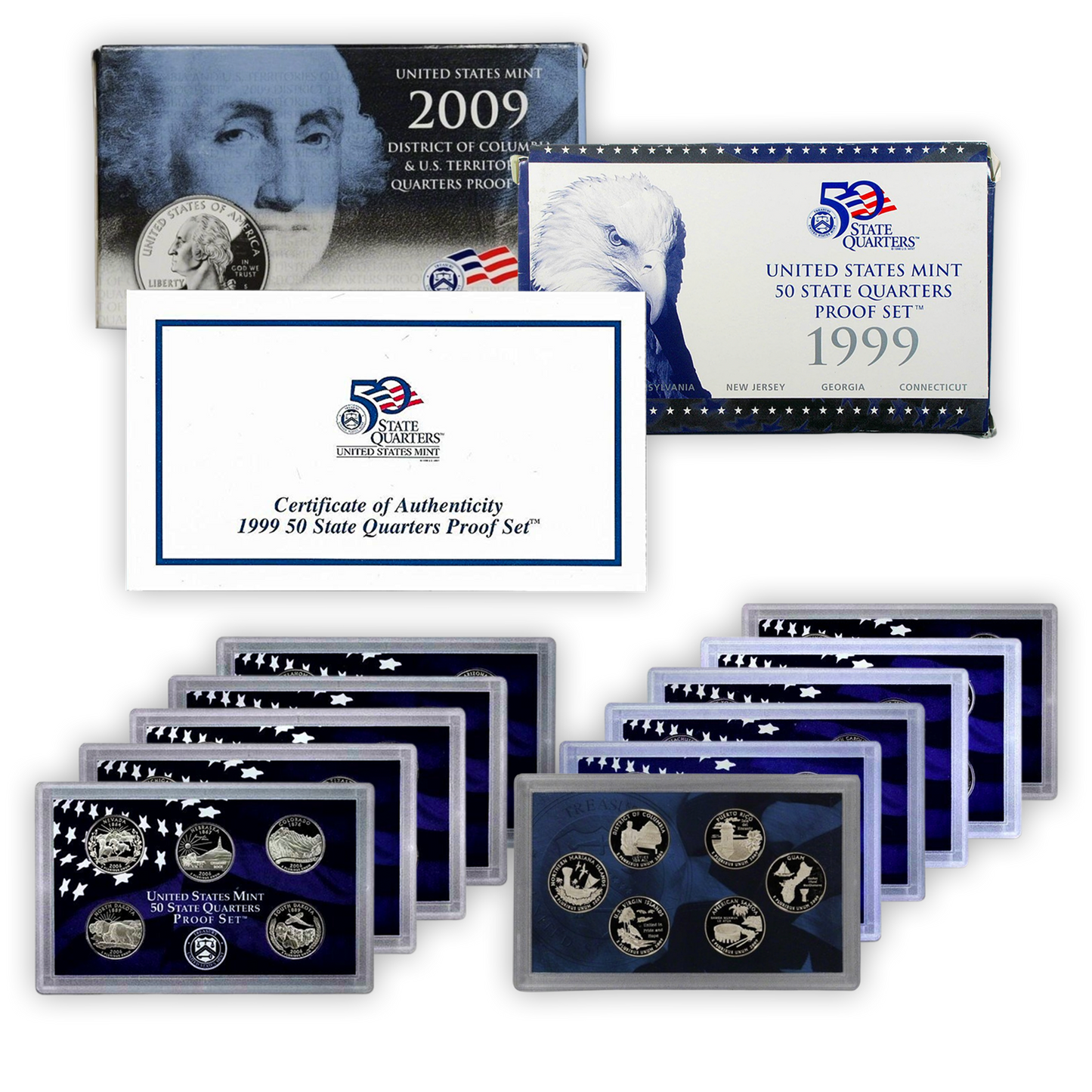 1999-2009 Quarter Proof Sets 11 pc Set - 56 Coins - CoinsTV
