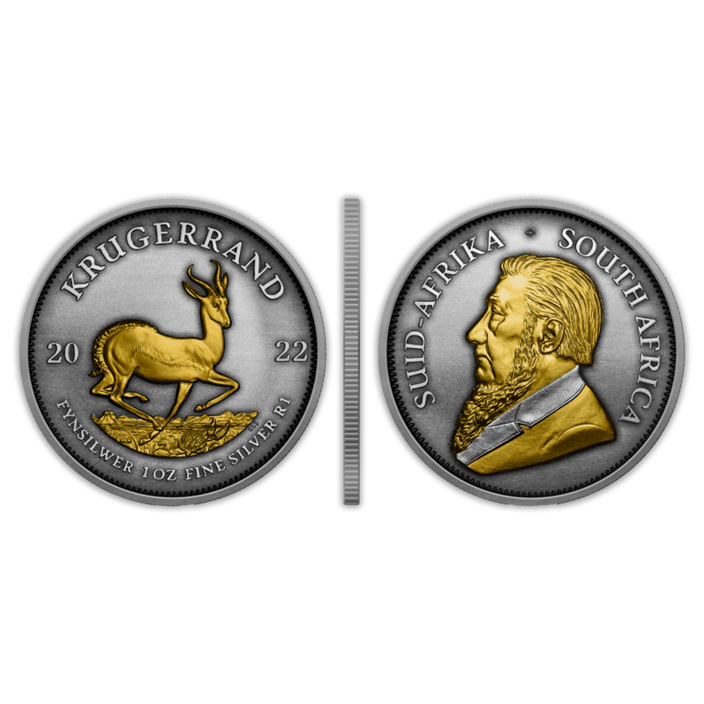 2022 Krugerrand Black Ruthenium & Gold Enhanced 1 oz Silver Antique