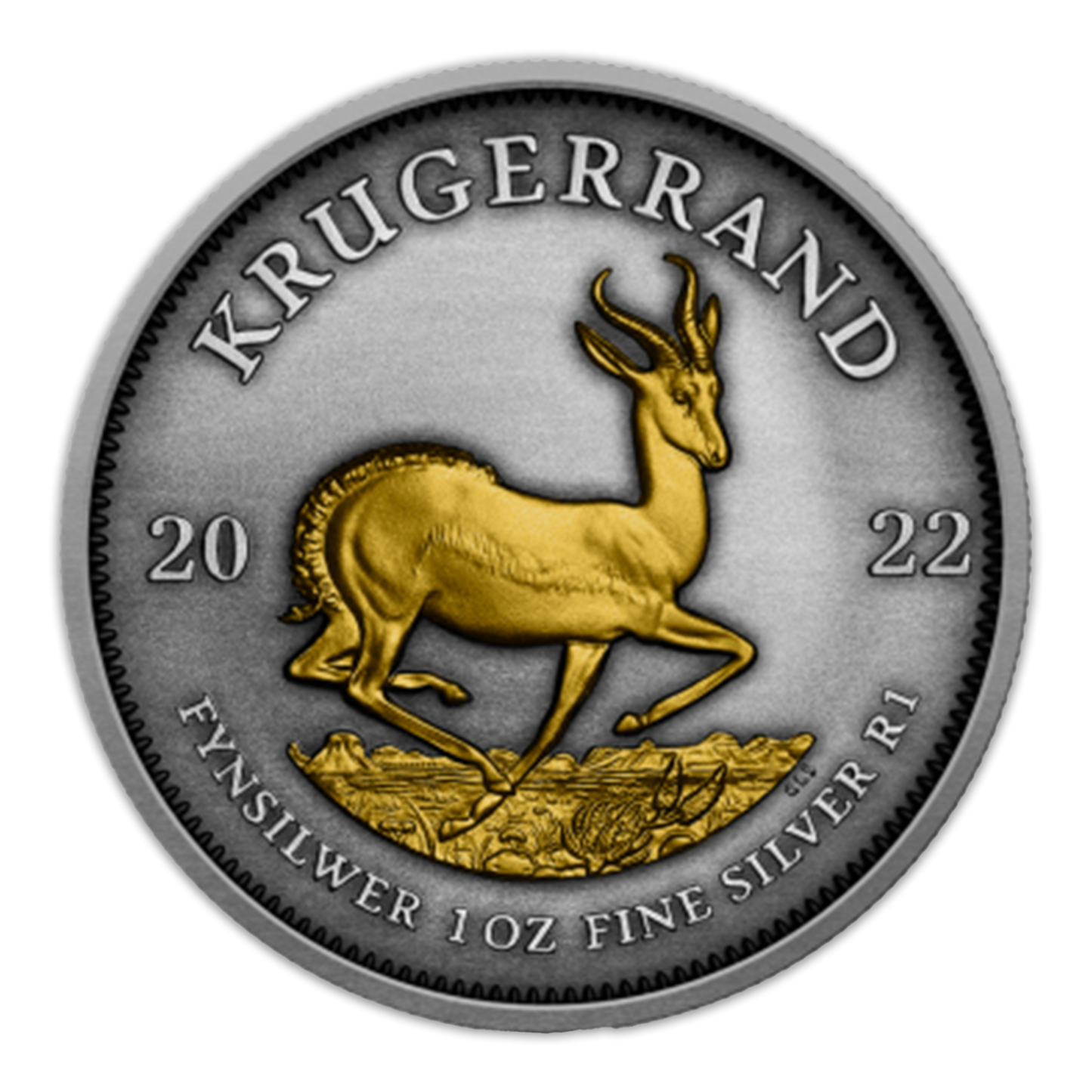 2022 Krugerrand Black Ruthenium & Gold Enhanced 1 oz Silver Antique
