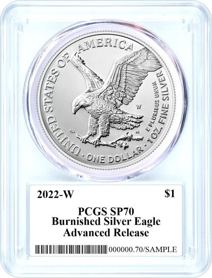 2022 Silver Eagle West Point Burnished - PCGS SP70 Advanced Release - Emily Damstra Signature Label - CoinsTV