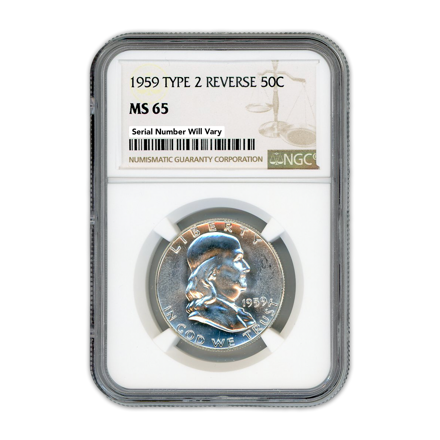1959 Franklin Half Dollar - Type 2 Reverse NGC MS65 - CoinsTV