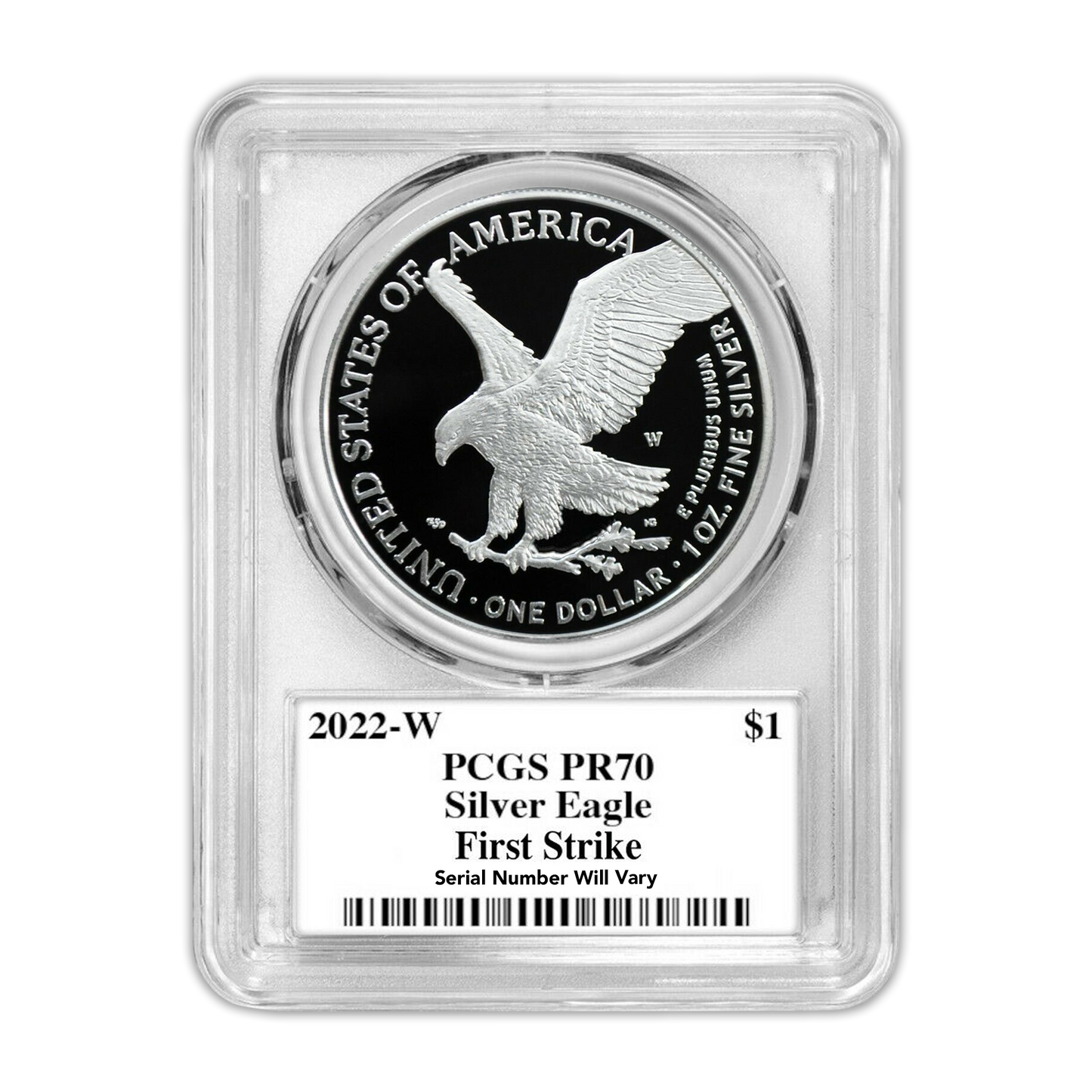 2022 Silver Eagle Type 2 - West Point Proof - First Strike - Emily Damstra Signature Label PCGS PF70 - CoinsTV