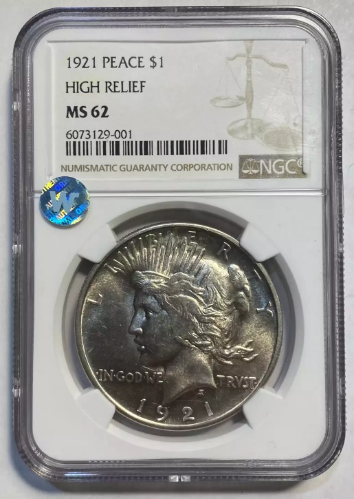 1921 Peace Silver Dollar Philadelphia - High Relief - NGC MS62 Sight White - CoinsTV