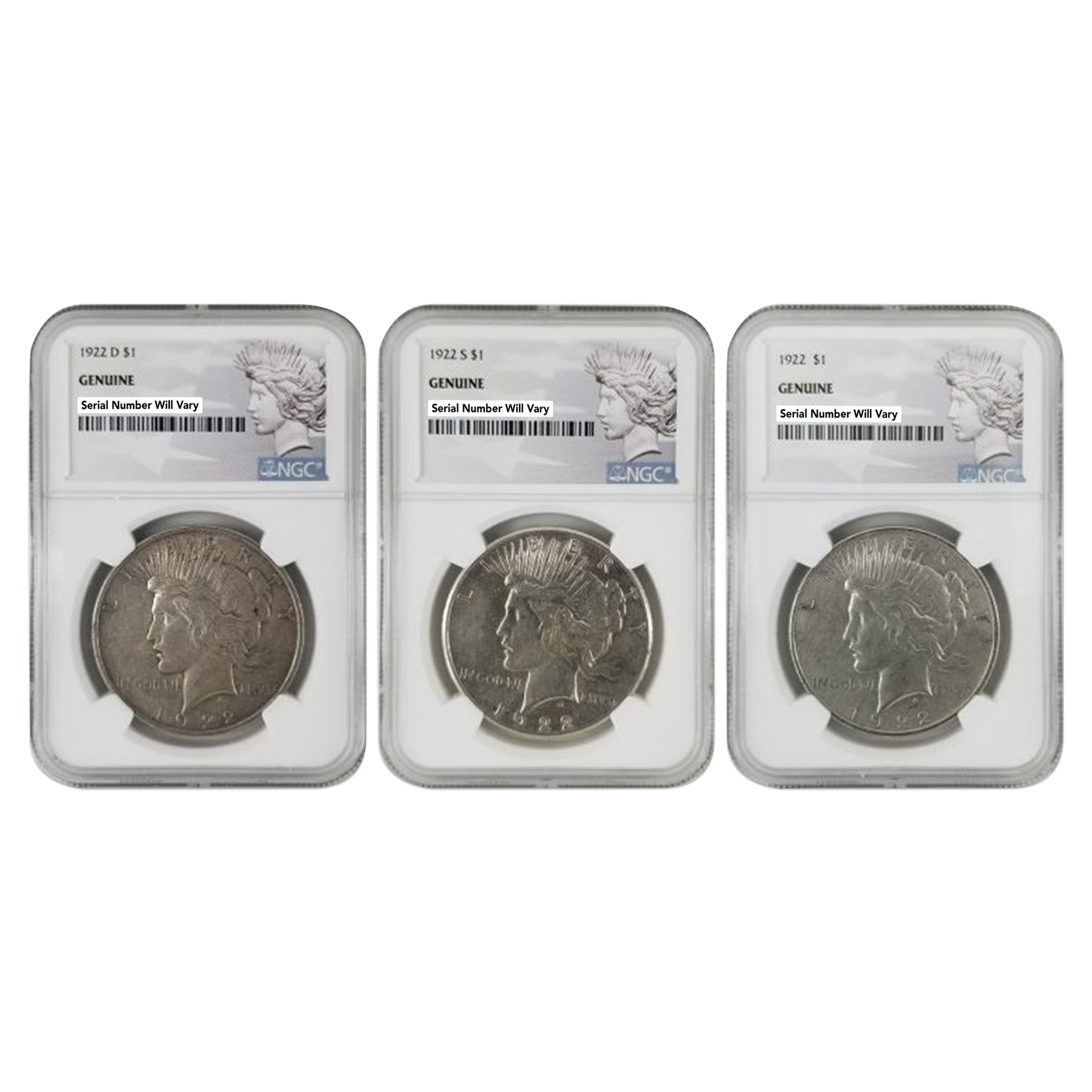 1922 Peace Dollar 3 Piece 100th Anniversary Set - NGC - CoinsTV