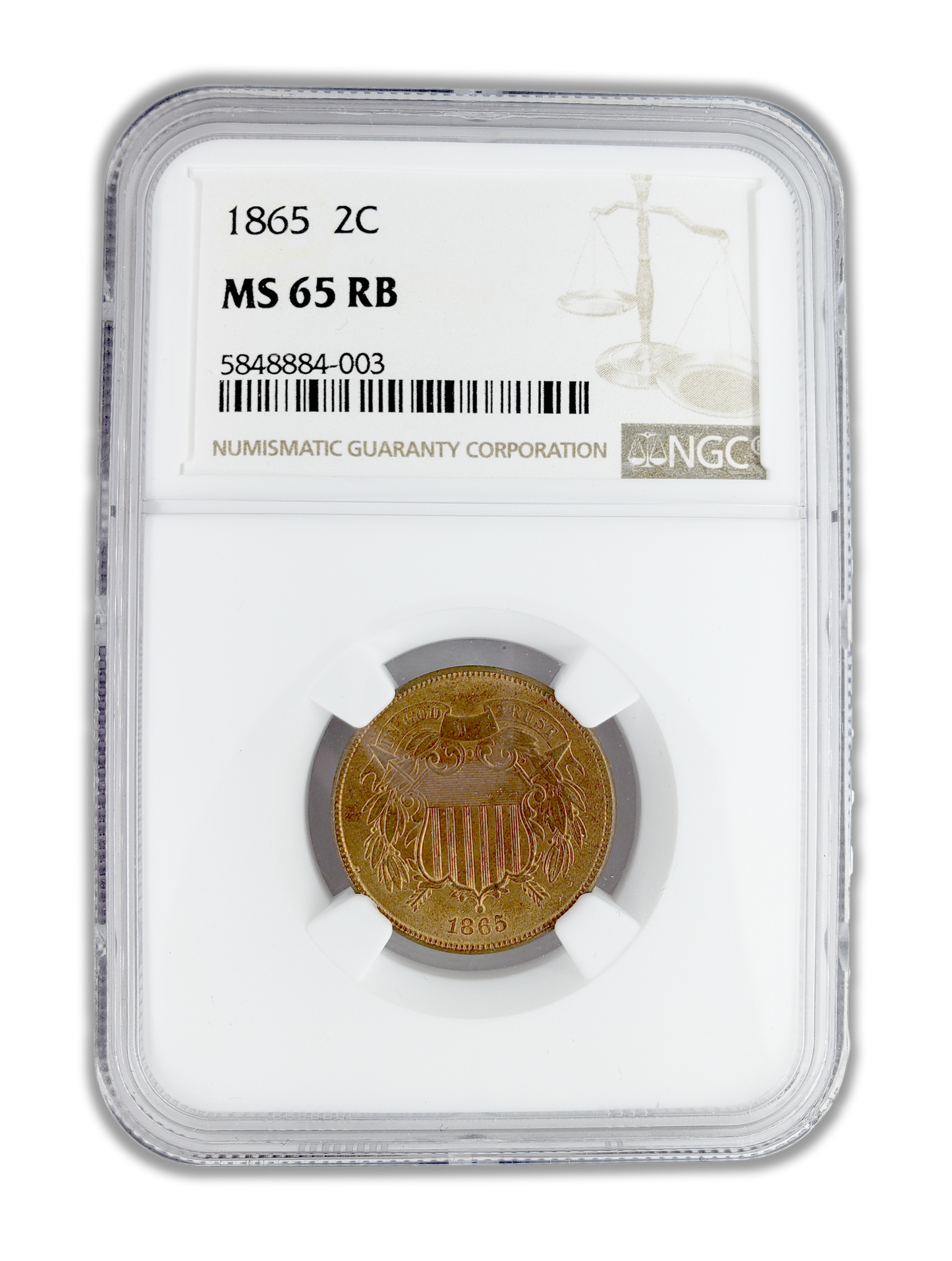 1865 Two Cent Piece - NGC MS65 RB