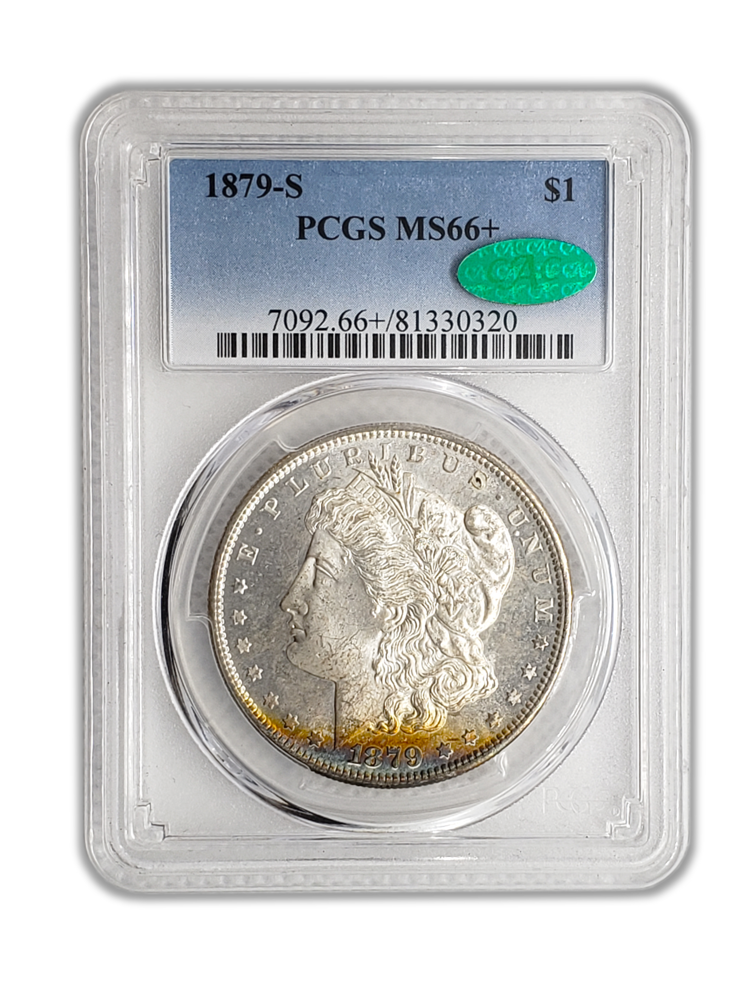1879 Morgan Silver Dollar San Francisco - PCGS MS66+ CAC Toning - CoinsTV