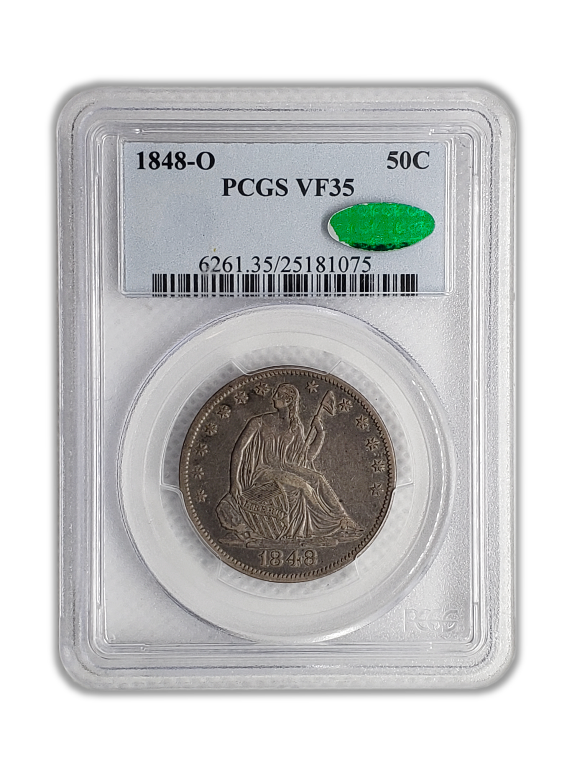 1848 O Seated Liberty Half Dollar - New Orleans- PCGS VF35 CAC - CoinsTV