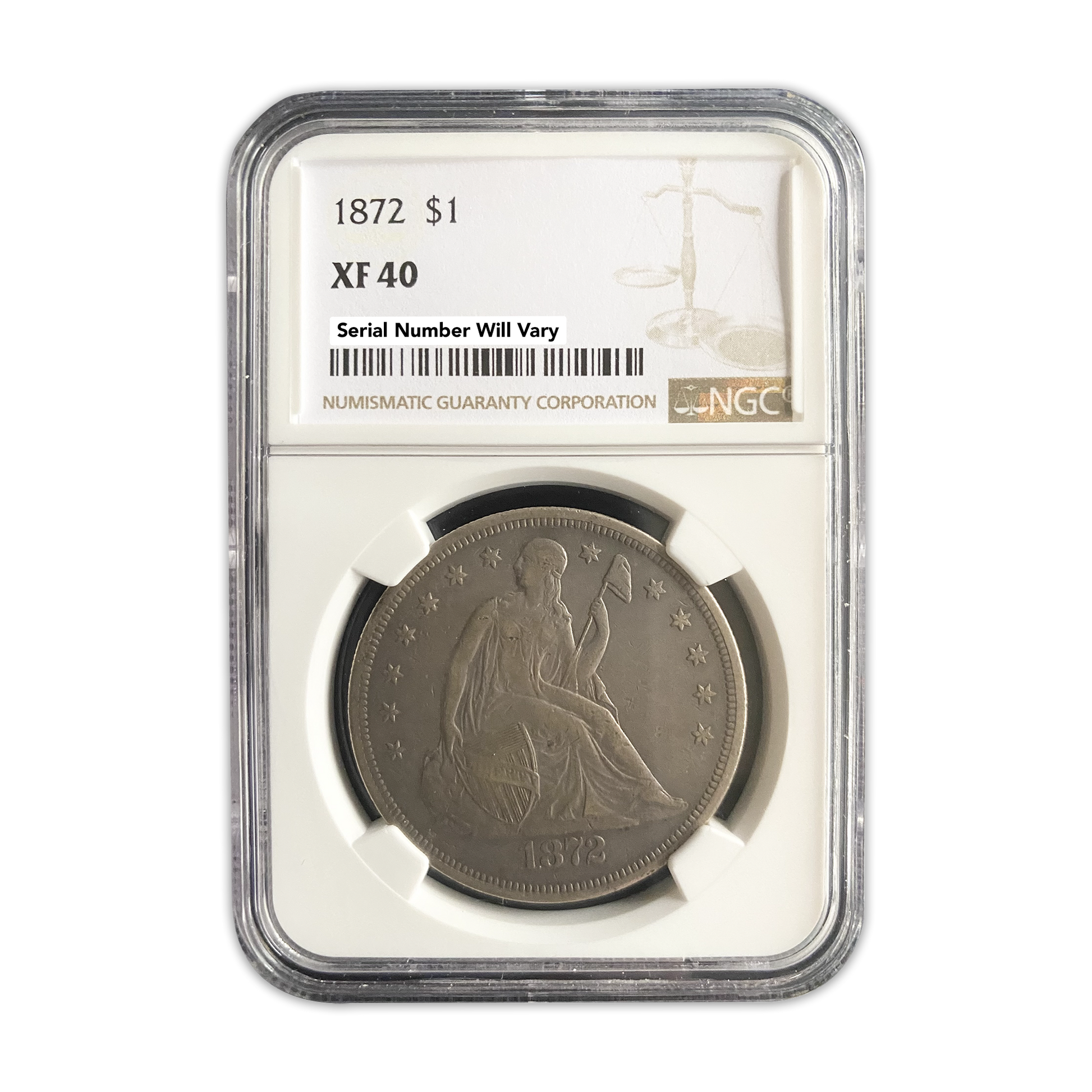 1872 Seated Liberty Silver Dollar - NGC XF40 - CoinsTV