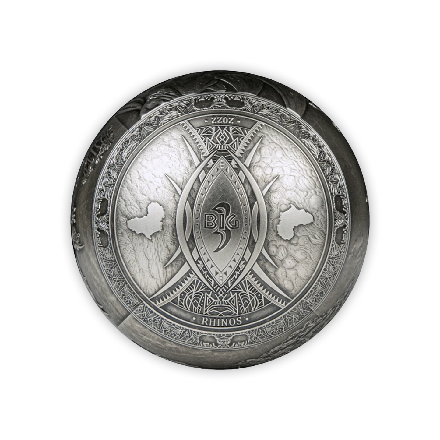 2022 Silver Djibouti BIG 5 Rhinoceros Spherical Antique Finish Coin - CoinsTV