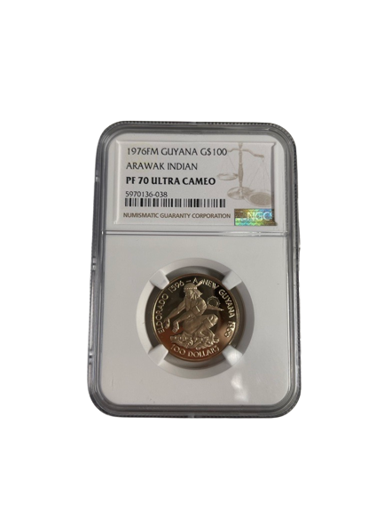 1976 FM Guyana G$100 Arawak Indian NGC PF 70 Ultra Cameo - CoinsTV