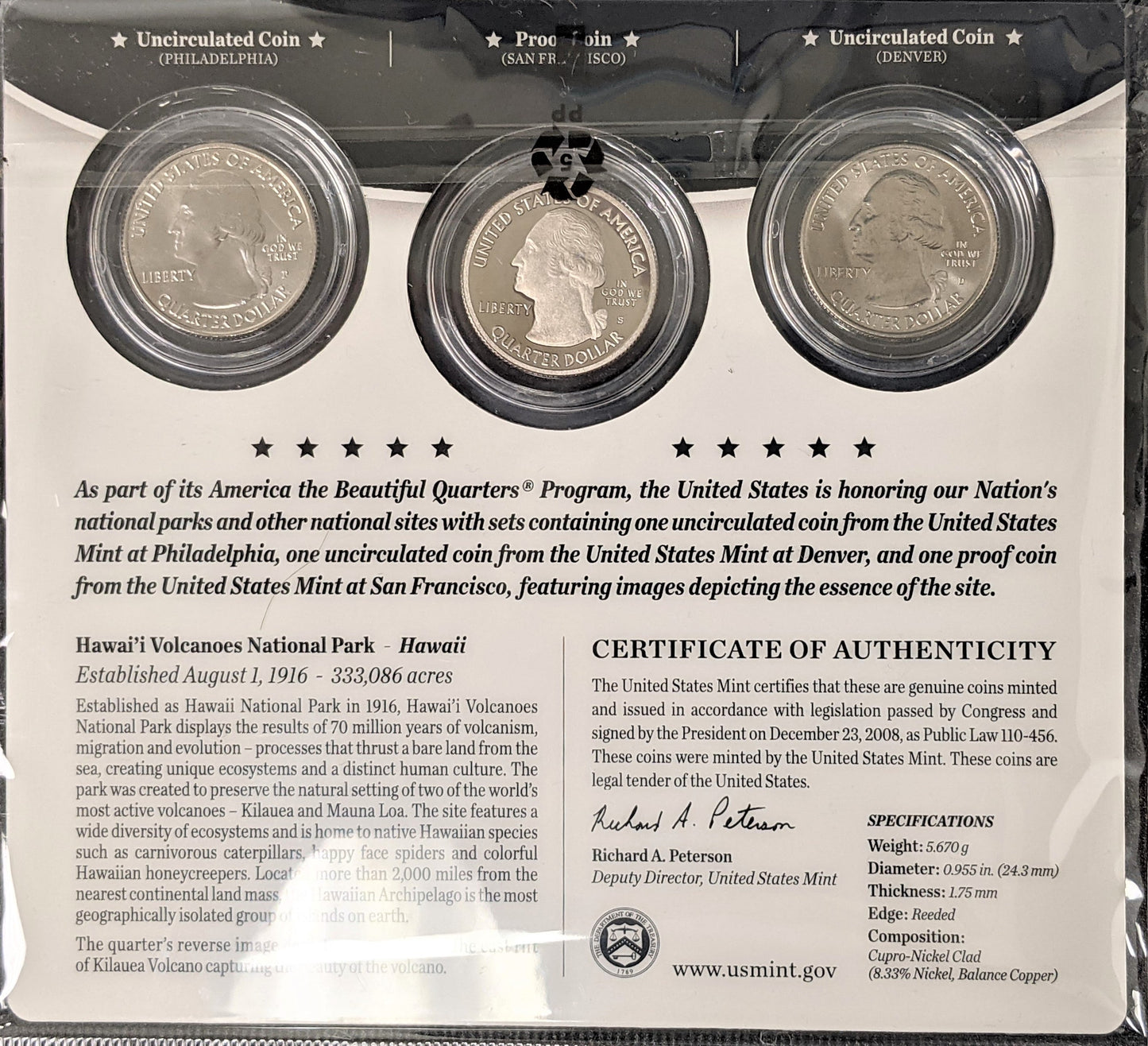 America The Beautiful Quarters - National Park Series Hawaii Volcanoes - Three Coin Set - CoinsTV