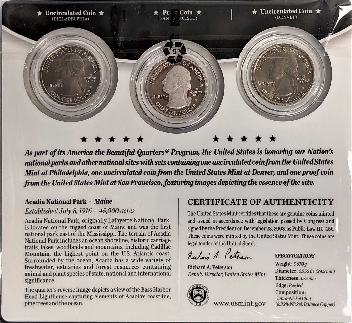 America The Beautiful Quarters - National Park Series Acadia - Three Coin Set - CoinsTV
