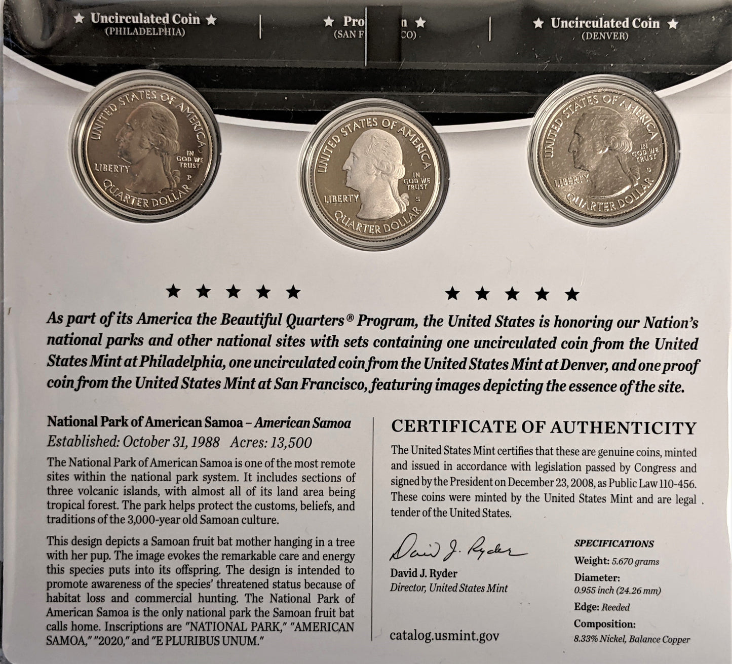 America The Beautiful Quarters - National Park Series American Samoa - Three Coin Set - CoinsTV