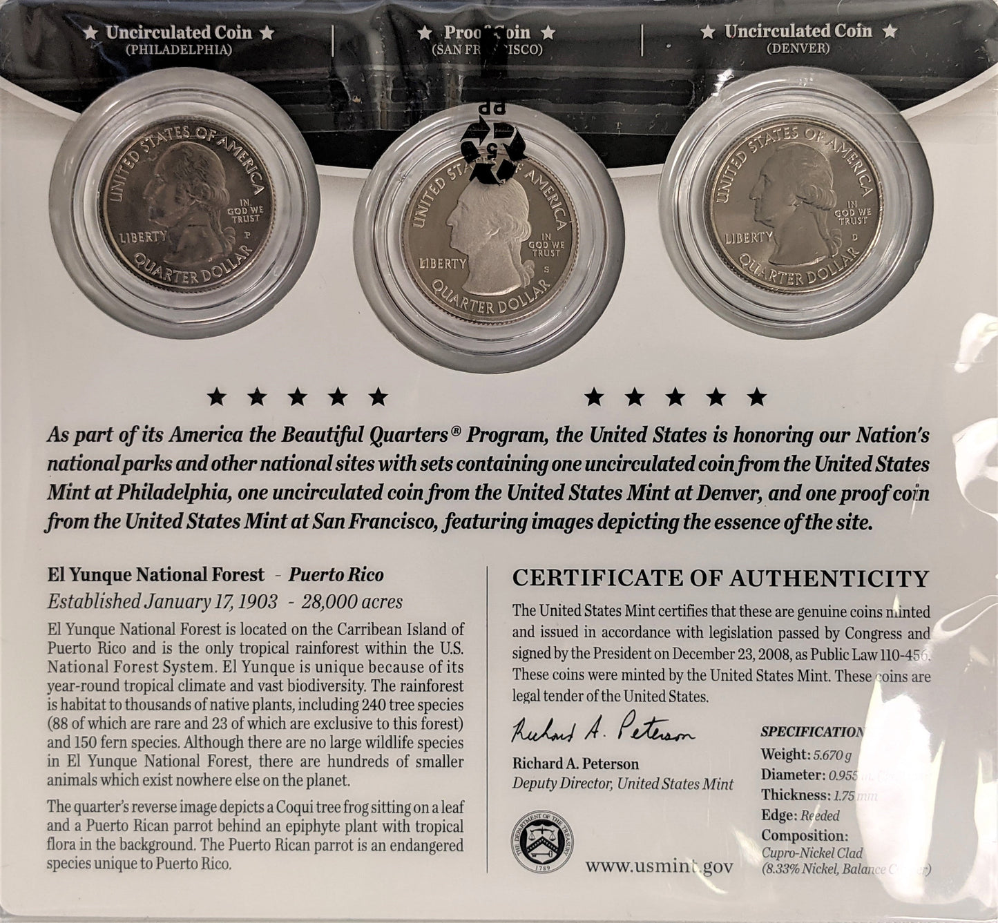 America The Beautiful Quarters - National Park Series El Yunque - Three Coin Set - CoinsTV