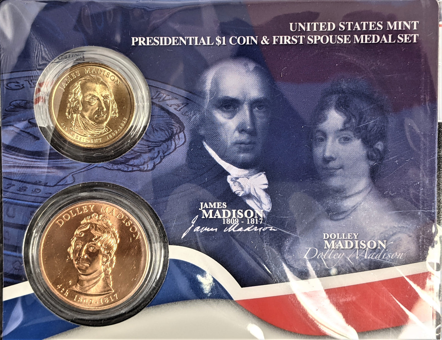 Presidential $1 Coin & First Spouse Bronze Medal Set - James Madison - CoinsTV