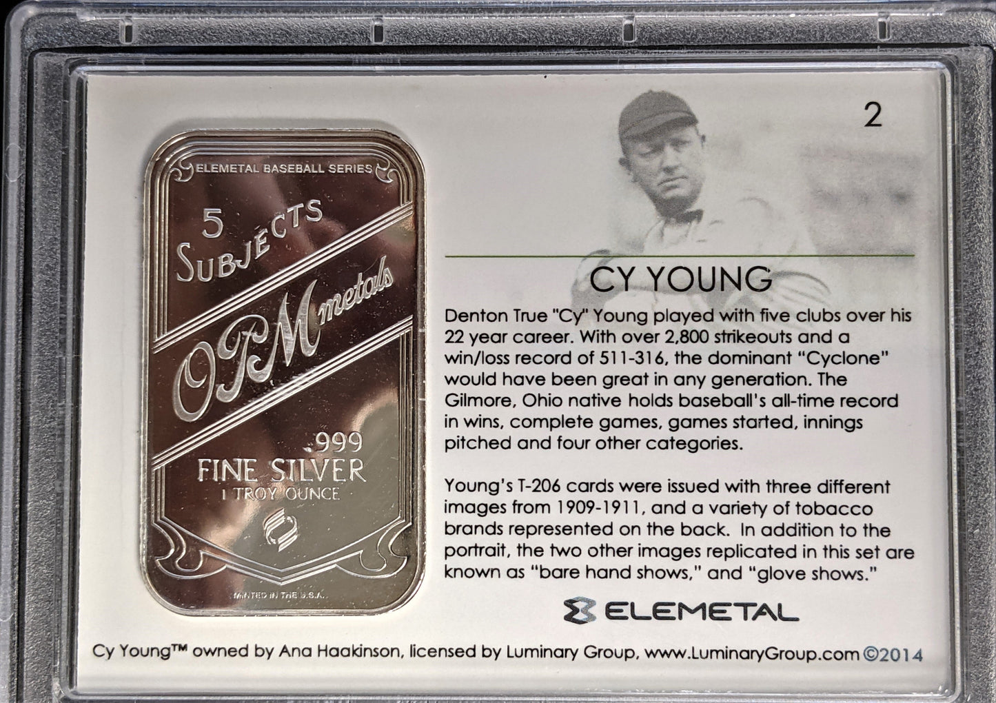 Baseball Greats Famous Cards 1 oz Silver - Cy Young - 47 of 1909 - CoinsTV