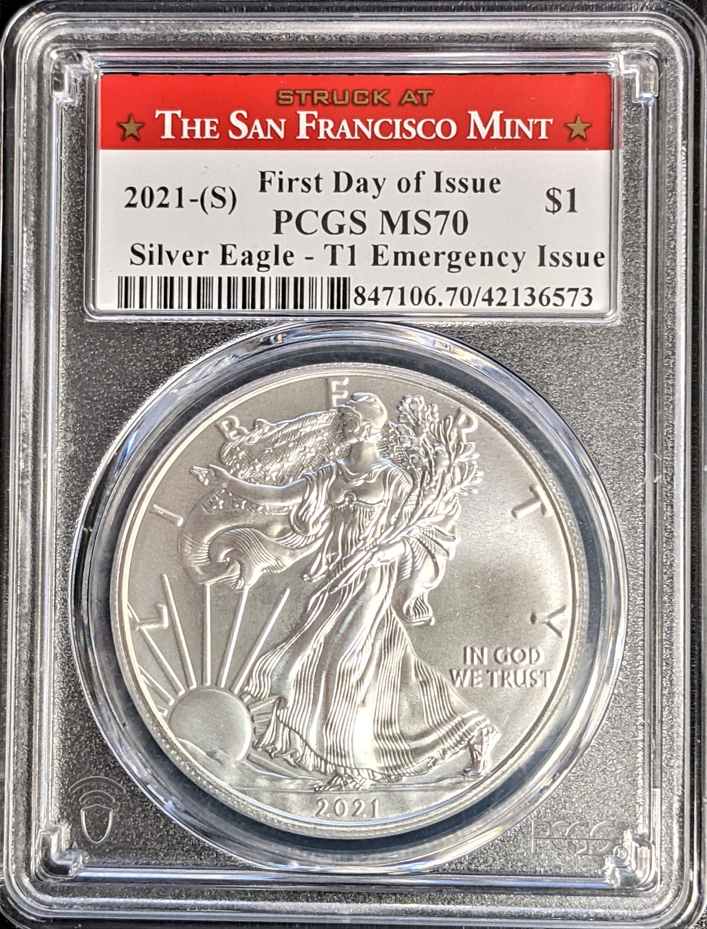 2021-(S) Silver Eagle T1 Emergency Issue PCGS MS70 First Day of Issue Small Spotting - CoinsTV