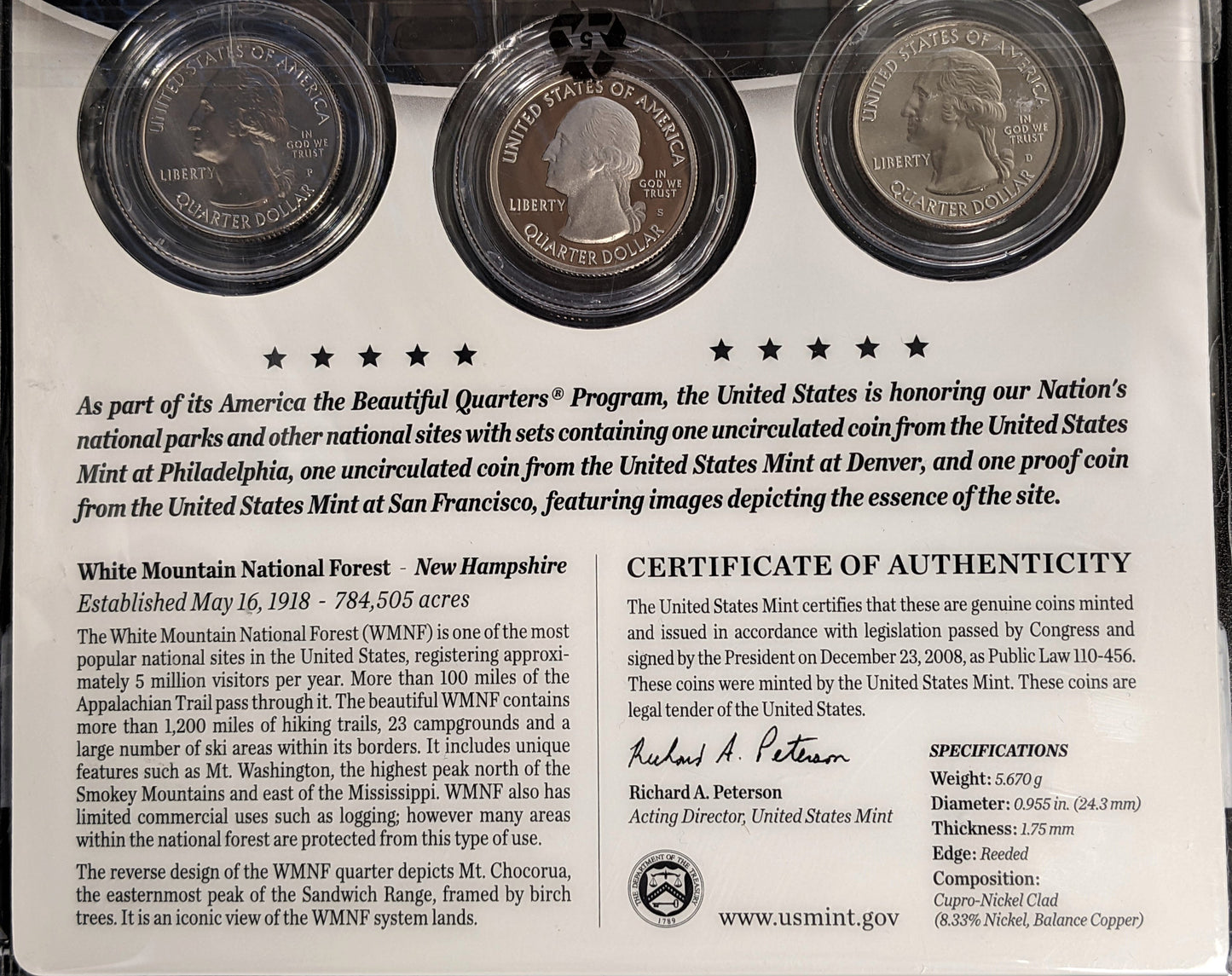 America The Beautiful Quarters - National Forest Series White Mountain - Three Coin Set