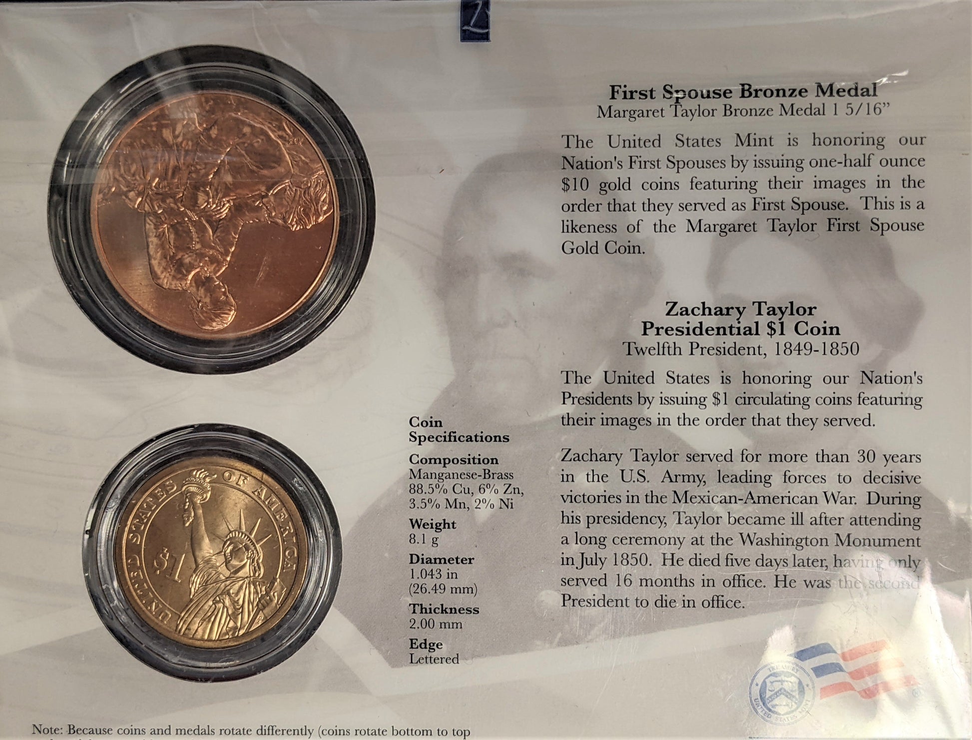 Presidential $1 Coin & First Spouse Bronze Medal Set - Zachary Taylor - CoinsTV