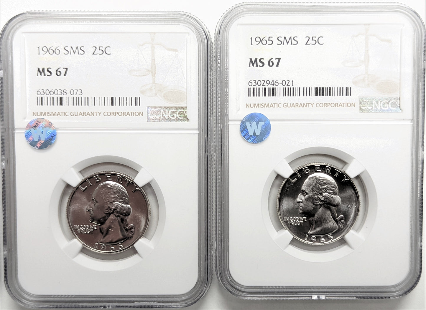 Washington Quarters 1965-67 SMS Set - NGC MS67 Sight White - CoinsTV