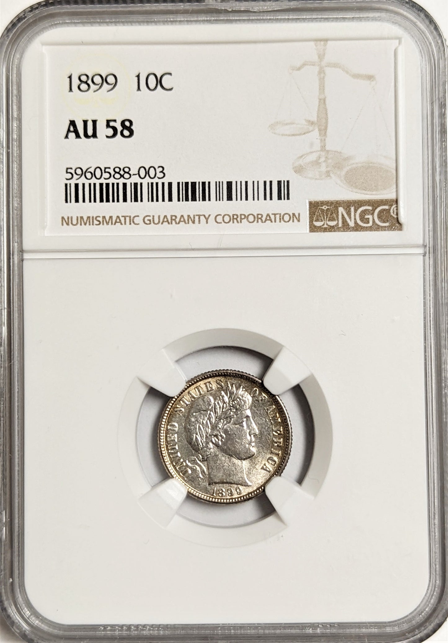 1899 Barber Dime Philadelphia - NGC AU58 - CoinsTV
