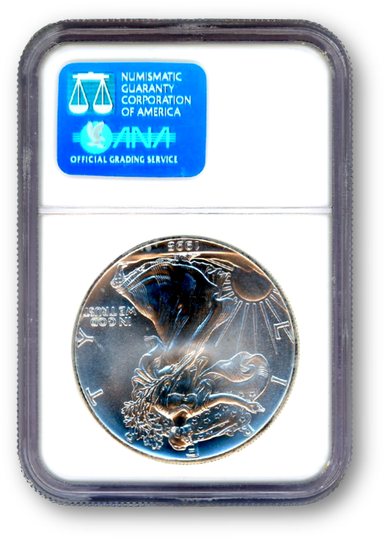 1995 Silver Eagle - Struck Thru Reverse NGC MS69 - CoinsTV
