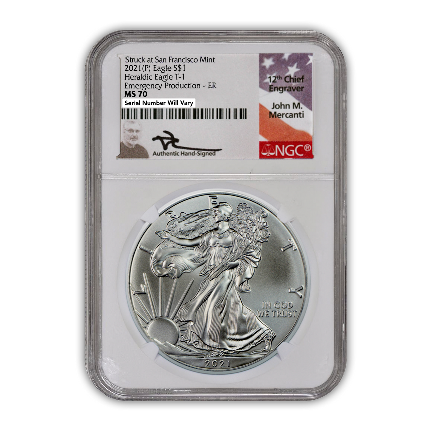 2021 Silver Eagle John Mercanti Signature Label Grab Bag - CoinsTV