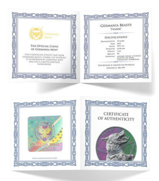 2022 2 oz Germania Fenrir Colorized Silver BU