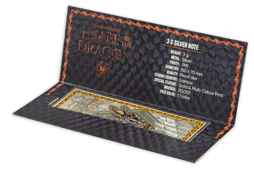 Game of Thrones - House of the Dragon Silver Note - DELUXE Packaging Samoa