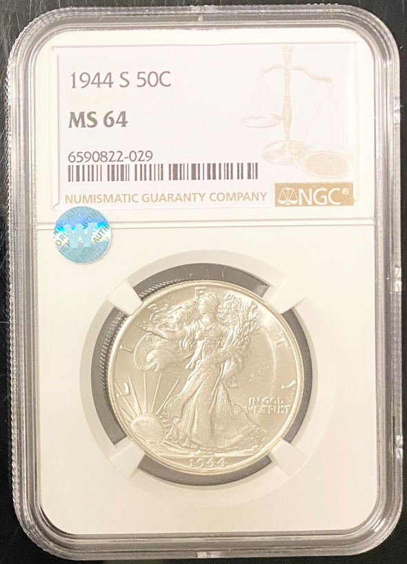 1944-S Walking Liberty Silver Half Dollar - NGC MS64 Sight White - CoinsTV