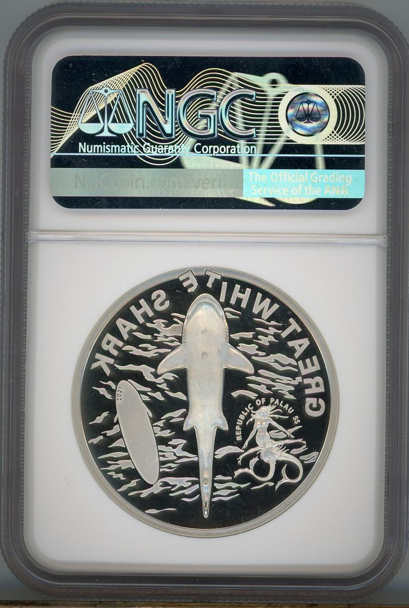 2021 Palau S $5 Great White Shark - 1 oz Silver - NGC PF70 Ultra Cameo - CoinsTV