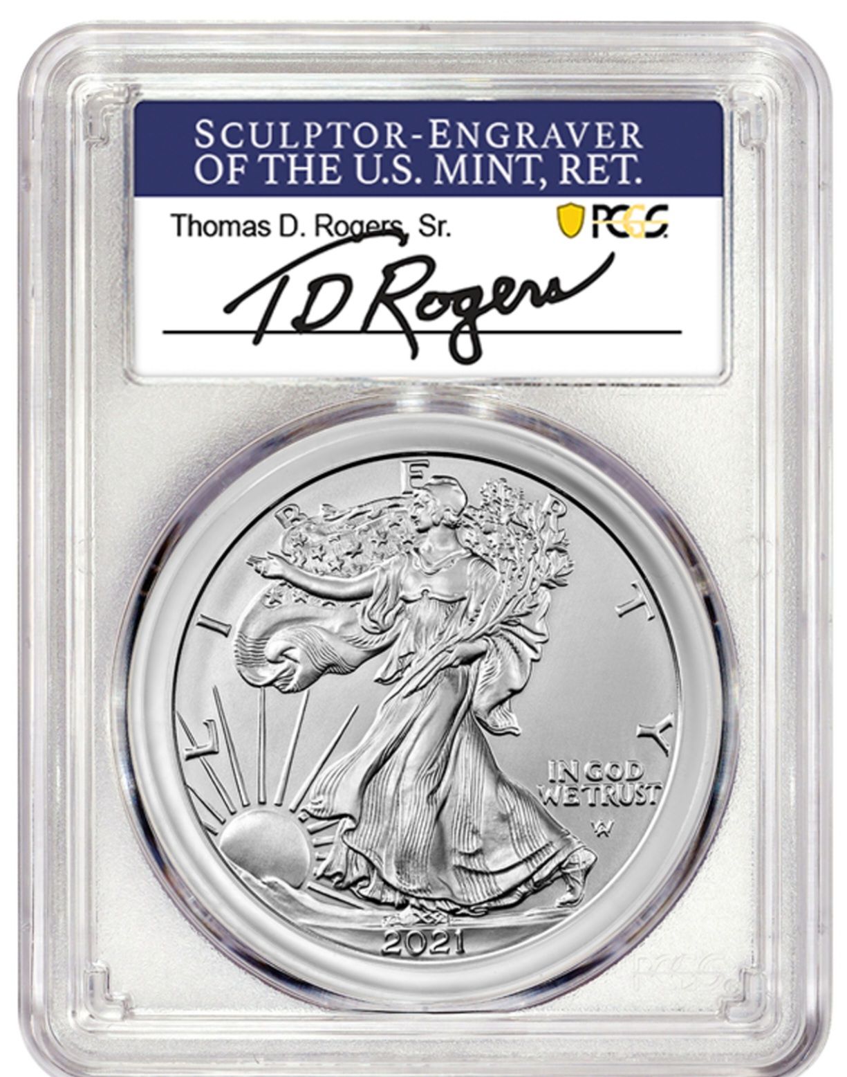 2021 Silver Eagle Type 2 - PCGS MS70 FDOI TD Rogers Label