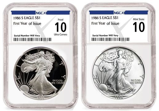 1986 Silver Eagle 2 pc Set - NGCX MS/PR10